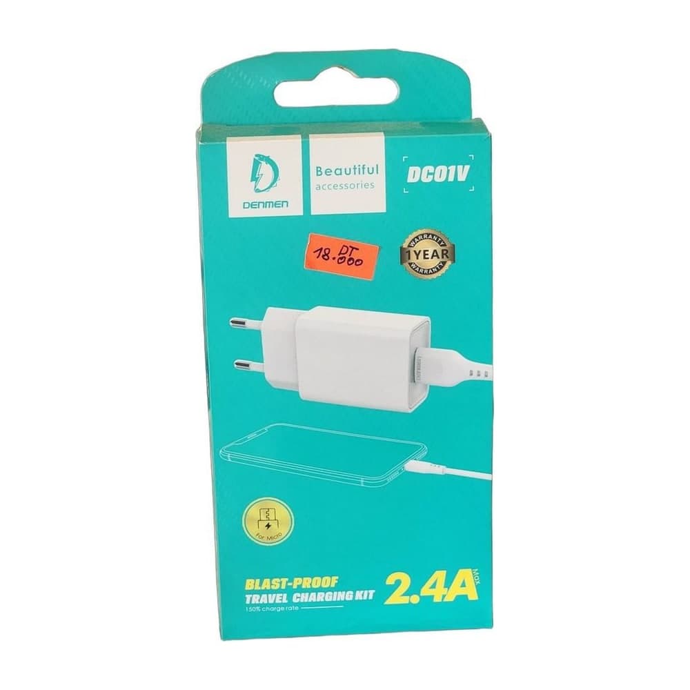 Chargeur DENMEN DC01V + câble Micro-USB blanc