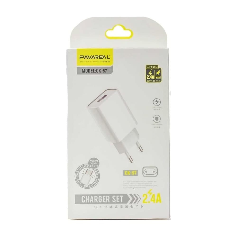 Chargeur PAVAREAL CK-57 + câble Micro-USB blanc